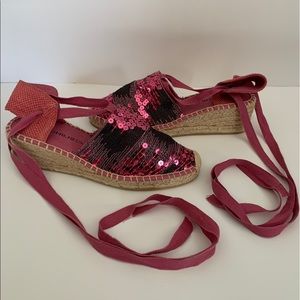 NWOT Pink Espadrille Wedge Sequin Sandals Sz. 8